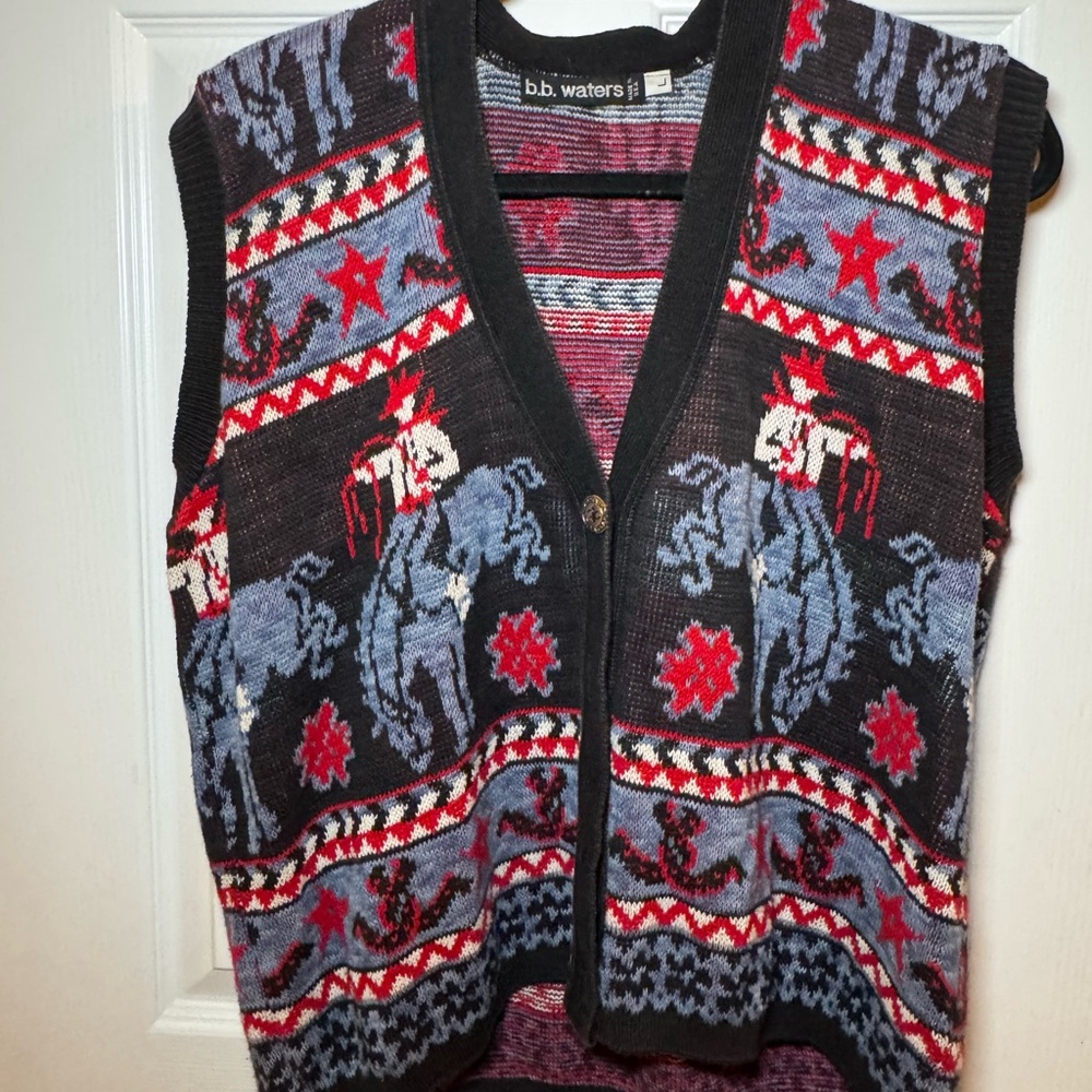 Vintage 90’s Horse sweater b.b. waters Western Cowboy Knit Vest USA made